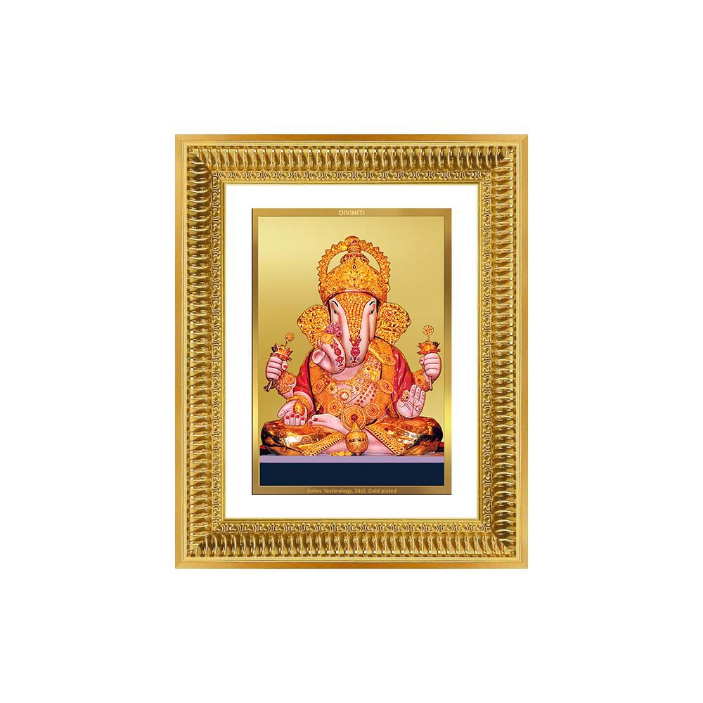 Diviniti 24K Gold Plated Dagadu Ganesha (Classic) Divine Wall Frame for Home Mandir & Office Decor | Luxury Spiritual Gift
