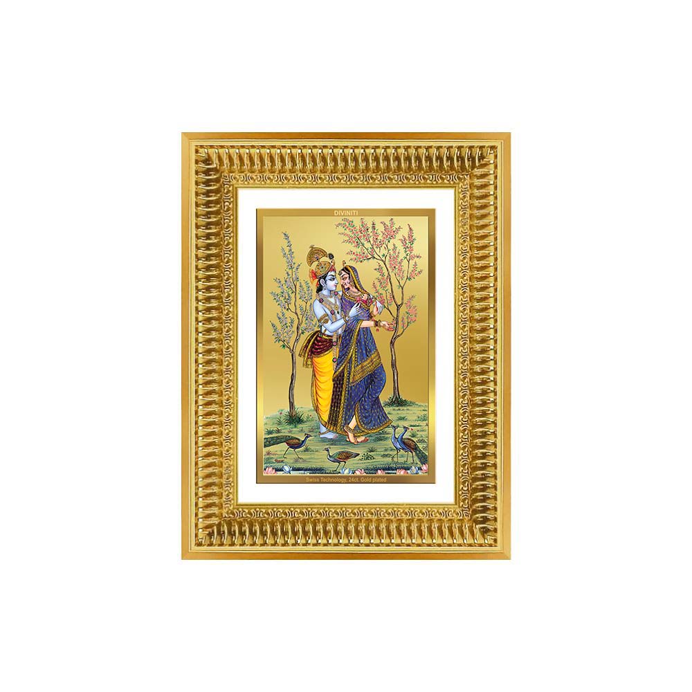 Diviniti 24K Gold Plated Radha Krishna (Classic) Divine Wall Frame for Home Mandir & Office Decor | Luxury Spiritual Gift
