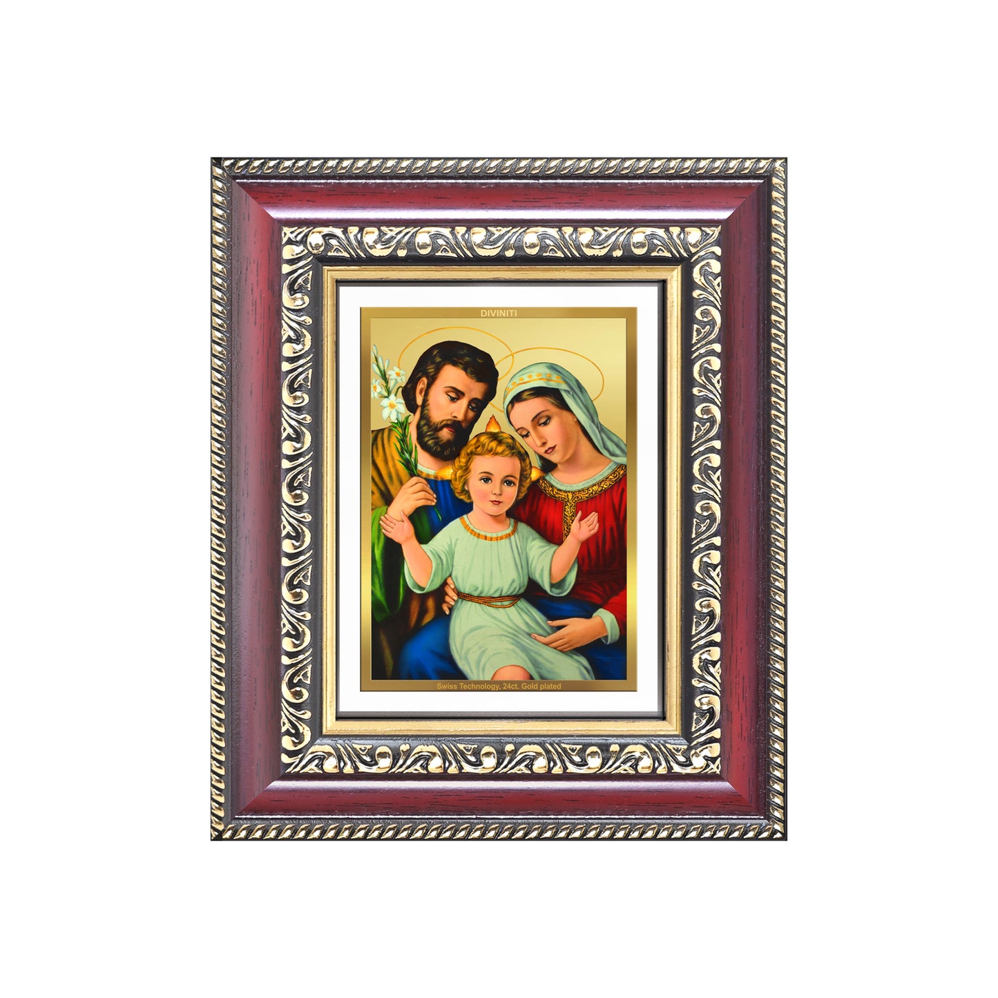 Diviniti 24K Gold Plated Holy Family (Classic) Divine Table Top Frame for Home Mandir & Office Decor | Luxury Spiritual Gift