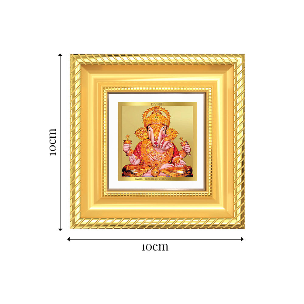 Diviniti Dagadu Ganesha (Shri Dagdusheth Halwai Ganpati) Tabletop Photo Frame in 24K Gold Plated Foil | Prosperity, Wisdom & Auspicious Blessings | DG015S1A (10x10 CM)