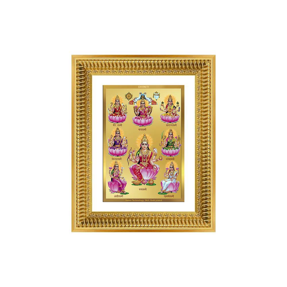 Diviniti 24K Gold Plated Ashtalakshmi Divine Wall Frame for Home Mandir & Office Decor | Luxury Spiritual Gift