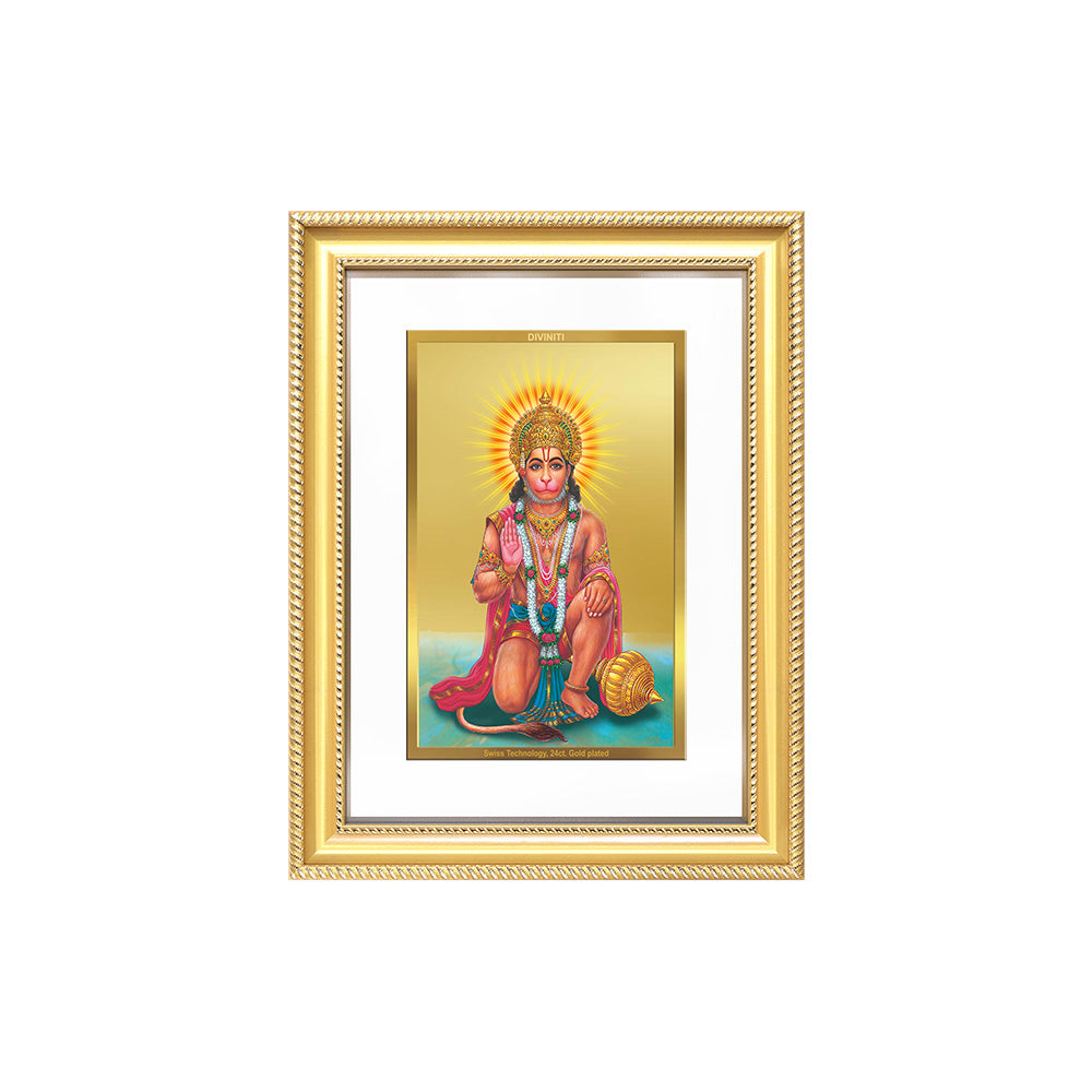 Diviniti 24K Gold Plated Ashirwad Hanuman (Classic) Divine Wall Frame for Home Mandir & Office Decor | Luxury Spiritual Gift