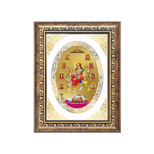 Nav Durga Divine Nine Forms of Goddess Durga Sacred Shakti Blessings Royal Tabletop Frame in 24K Gold Plated Foil