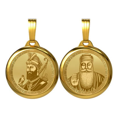 DIVINITI 24K Gold Plated Guru Gobind Singh Ji & Guru Nanak Dev Ji Pendant – 22mm Double-Sided Spiritual Pendant