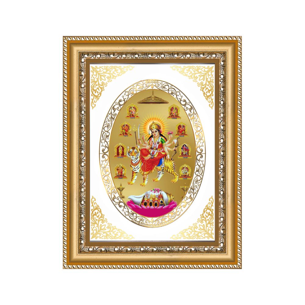 Nav Durga | Nine Forms of Goddess Durga Wall & Tabletop Royal Photo Frame in 24K Gold Plated Foil