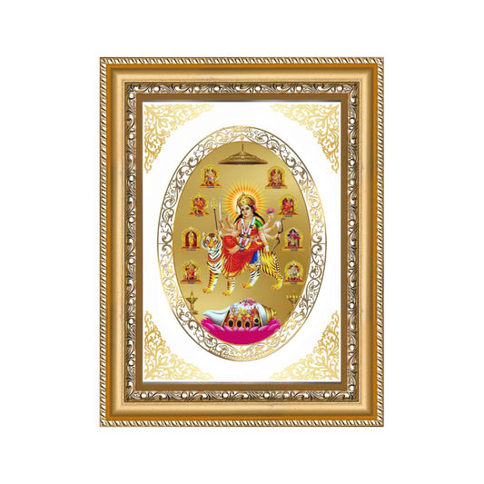 Nav Durga | Nine Forms of Goddess Durga Wall & Tabletop Royal Photo Frame in 24K Gold Plated Foil