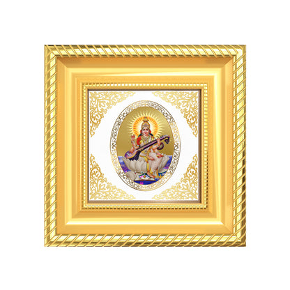 Saraswati Mata | Divine Goddess of Knowledge Royal Tabletop Photo Frame in 24K Gold Plated Foil