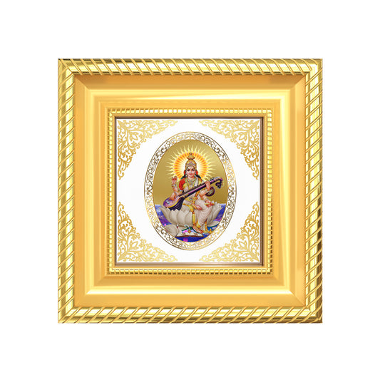 Saraswati Mata | Divine Goddess of Knowledge Royal Tabletop Photo Frame in 24K Gold Plated Foil