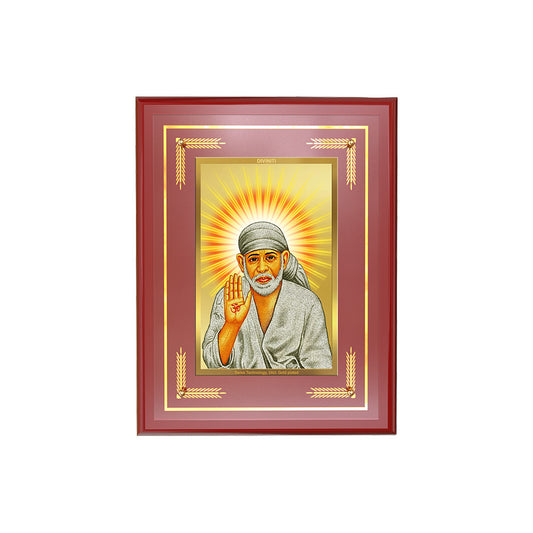 Diviniti Shirdi Sai Baba Blessing Pose Wall Photo Frame in 24K Gold Plated Foil | Faith, Protection & Divine Grace
