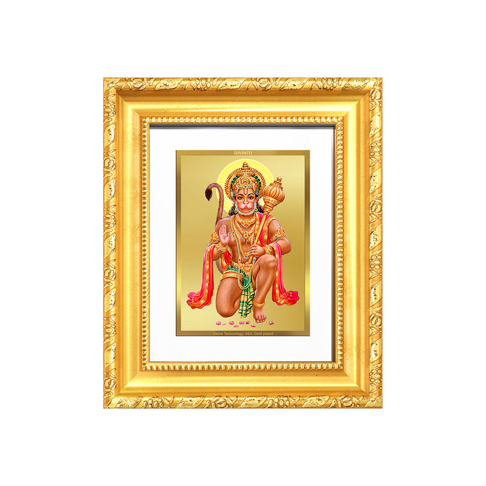 Diviniti 24K Gold Plated Hanuman With Blessings |Divine Table Top Frame for Home Mandir & Office Decor | Luxury Spiritual Gift