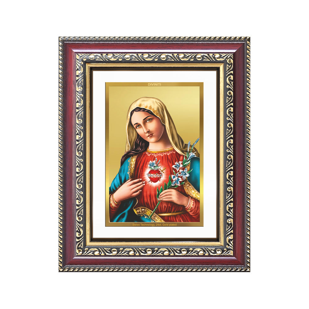 Diviniti 24K Gold Plated Mother Mary (Classic) Divine Wall and Table Top Frame for Home Mandir & Office Decor | Luxury Spiritual Gift