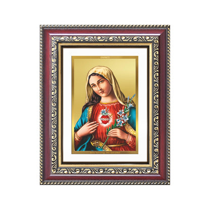 Diviniti 24K Gold Plated Mother Mary (Classic) Divine Wall and Table Top Frame for Home Mandir & Office Decor | Luxury Spiritual Gift