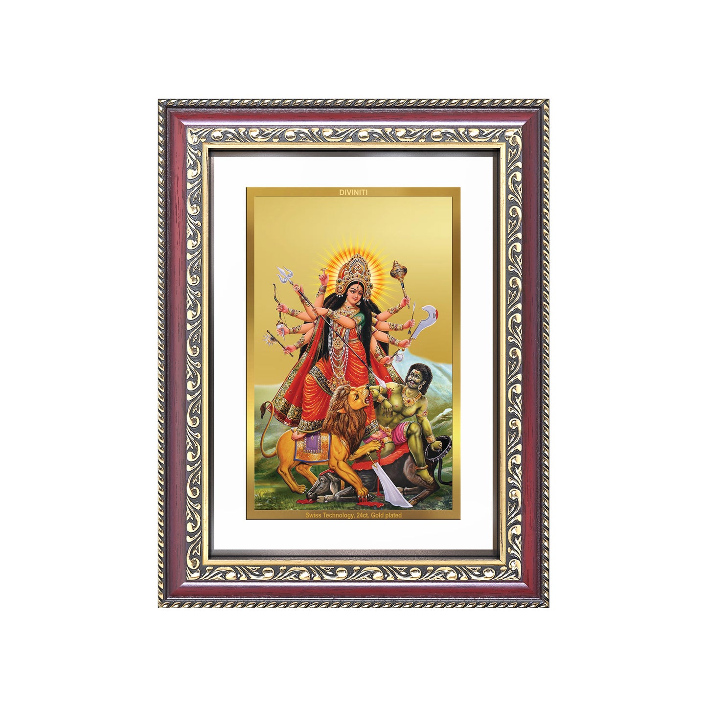 Diviniti 24K Gold Plated Durga - Mahishasura Mardini (Classic) Divine Wall Frame for Home Mandir & Office Decor | Luxury Spiritual Gift