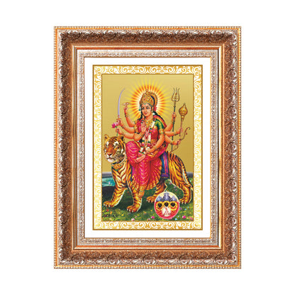 Durga Sherawali Mata with Pind | Divine Wall Mount Photo Frame in 24K Gold Plated Foil