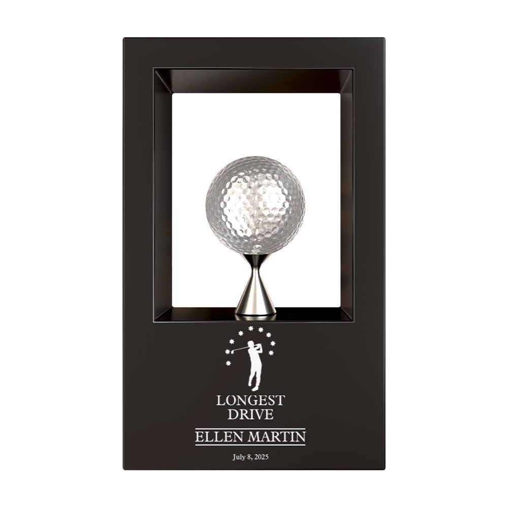 Personalized Premium Longest Drive Golf Trophy | Custom Engraved Achievement Award with Silver Golf Ball Display
