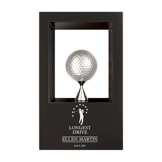 Personalized Premium Longest Drive Golf Trophy | Custom Engraved Achievement Award with Silver Golf Ball Display