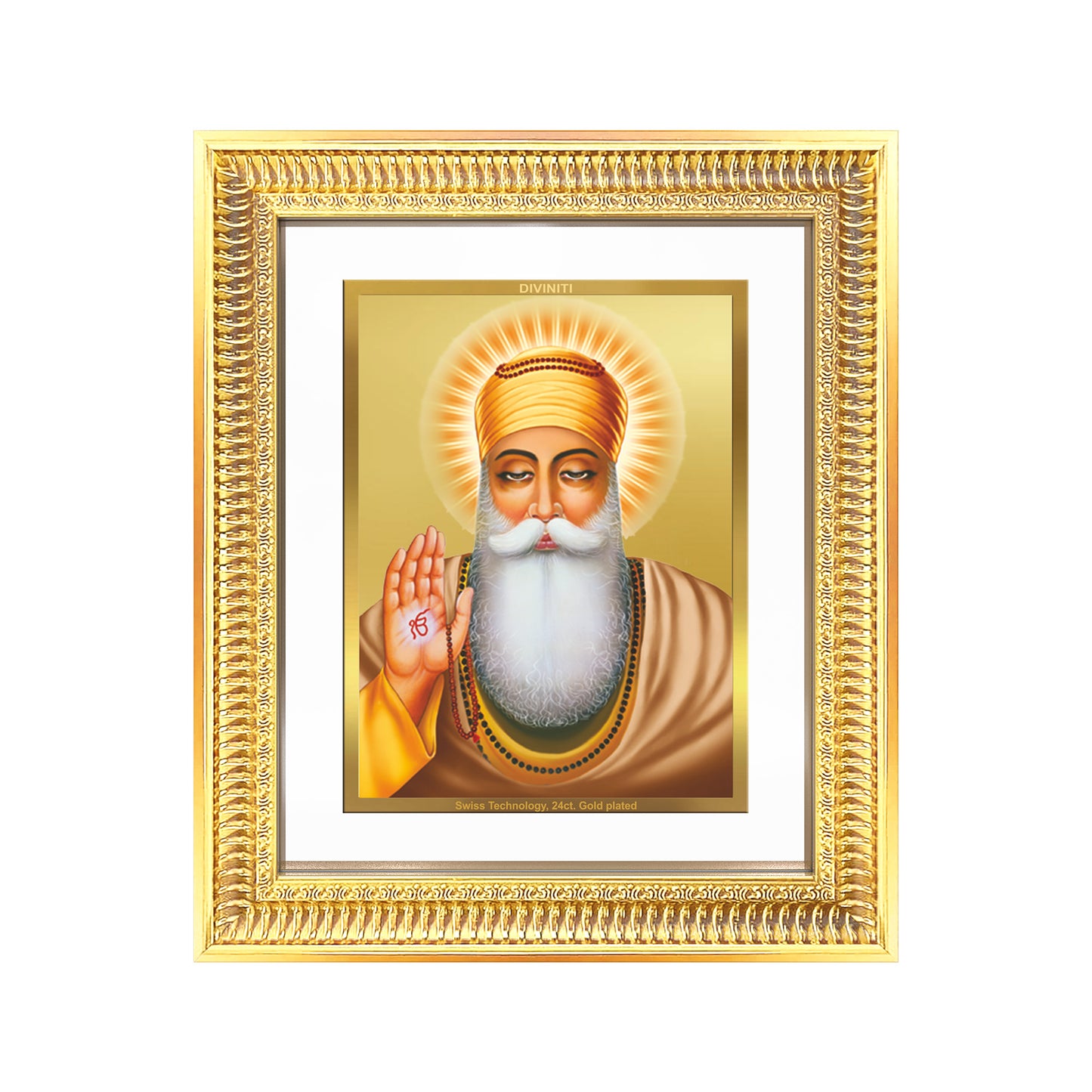 Diviniti 24K Gold Plated Guru Nanak Dev Ji (Classic) Sacred Sikh Wall Frame for Home Decor & Office Ambiance | Premium Spiritual Gift