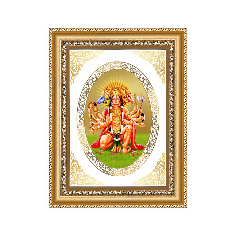 Panchmukhi Hanuman | Divine Protection Wall & Tabletop Royal Photo Frame in 24K Gold Plated Foil