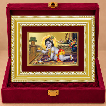 24K Gold-Plated Laddu Gopal Frame | Premium Gift Box | 21.5x17.5 CM