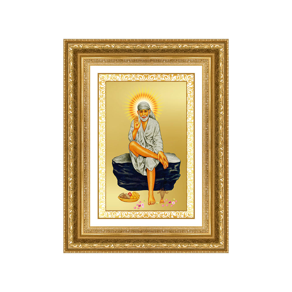 Diviniti 24K Gold Plated Sai Baba (Classic) Divine Wall Frame for Home Mandir & Office Decor | Luxury Spiritual Gift