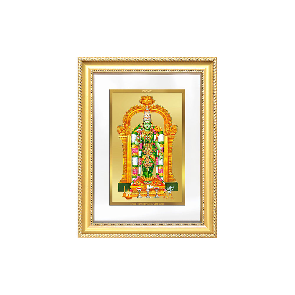 Diviniti 24K Gold Plated Meenakshi Amman (Classic) Divine Wall Frame for Home Mandir & Office Decor | Luxury Spiritual Gift