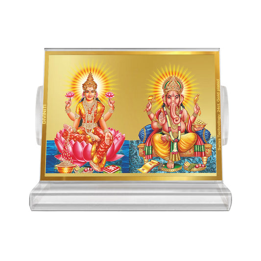 Lakshmi & Ganesha | Divine Goddess Lakshmi and Lord Ganesha Car Dashboard & Tabletop Photo Frame in 24K Gold Plated Foil (ACF3)