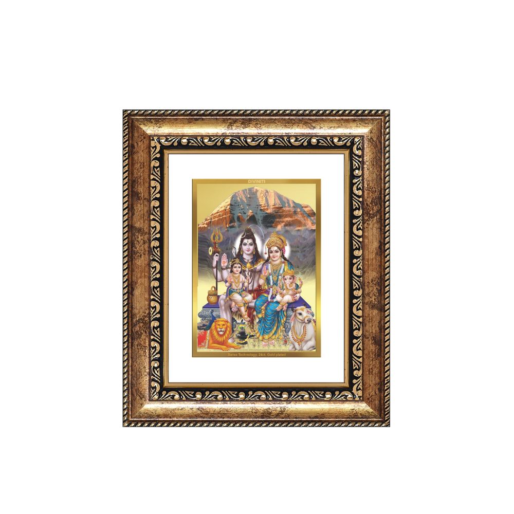 Diviniti 24K Gold Plated Shiv Parivar Divine Table Top Frame for Home Mandir & Office Decor | Luxury Spiritual Gift