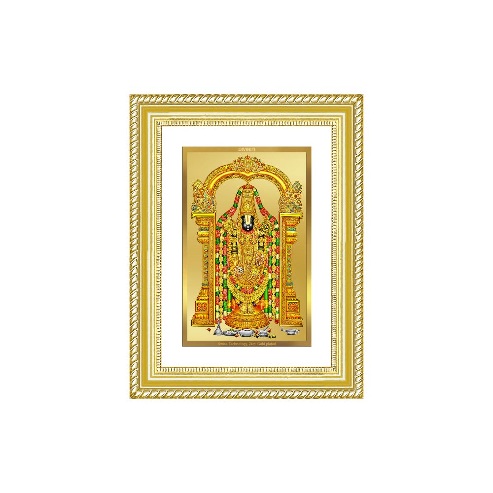 Diviniti 24K Gold Plated Tirupati Balaji Divine Wall Frame for Home Mandir & Office Decor | Luxury Spiritual Gift