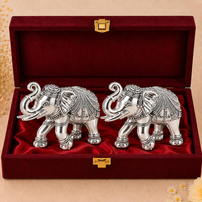 999 Silver-Plated Elephant Pair | Premium Gift Box | 10x13 CM