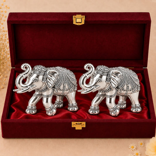 999 Silver-Plated Elephant Pair | Premium Gift Box | 10x13 CM