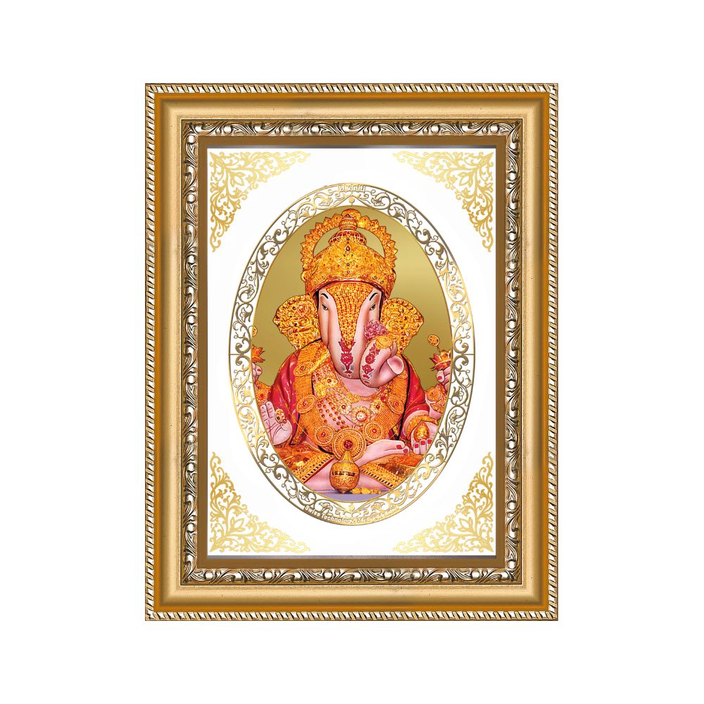 Dagdu Sheth Ganpati | Divine Ganesha Wall & Tabletop Royal Photo Frame in 24K Gold Plated Foil