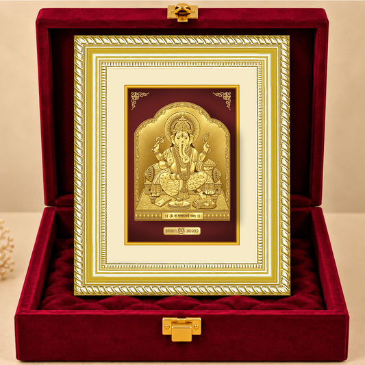 24K Gold-Plated Lord Ganesha Frame | Premium Gift Box | 22x18 CM