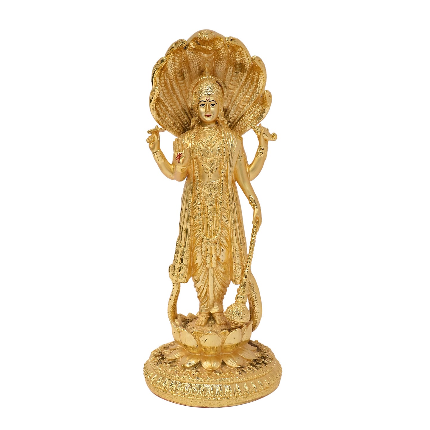 Diviniti 24K Gold-Plated Lord Vishnu Idol Elegant Spiritual Symbol of Protection For Home and Office Décor Tabletop Pooja Room Gift (30x13 CM)