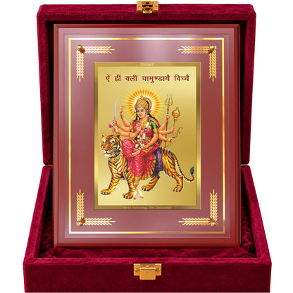 24K Gold-Plated Goddess Durga Ji MDF Frame | Premium Gift Box | 27x35 CM