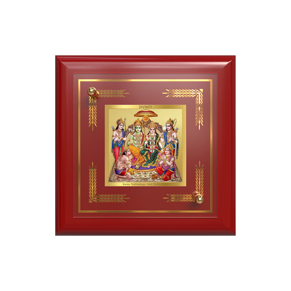 Ram Darbar | Lord Ram with Sita, Lakshman & Hanuman | Divine Royal Court For Tabletop Frame in 24K Gold Plated Foil