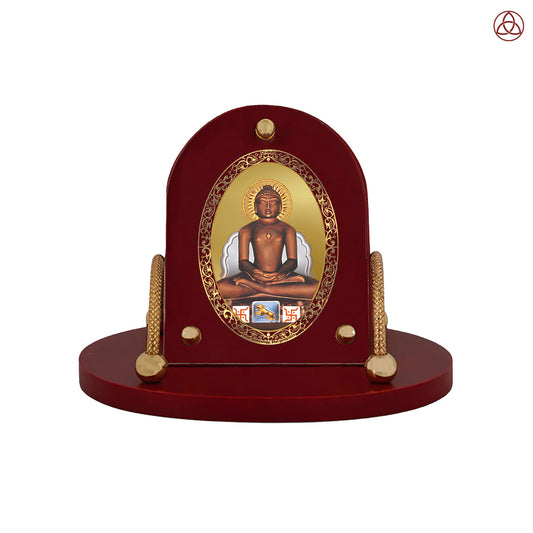 Mahavira | Jain Tirthankara 24K Gold Plated Divine Photo Frame for Car Dashboard, Home Décor & Tabletop | Blessings of Peace, Non-Violence & Spiritual Awakening