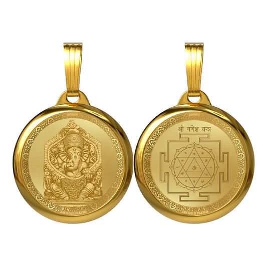 DIVINITI 24K Gold Plated Siddhivinayak & Ganesha Yantra Pendant – 18mm Double-Sided Spiritual Pendant