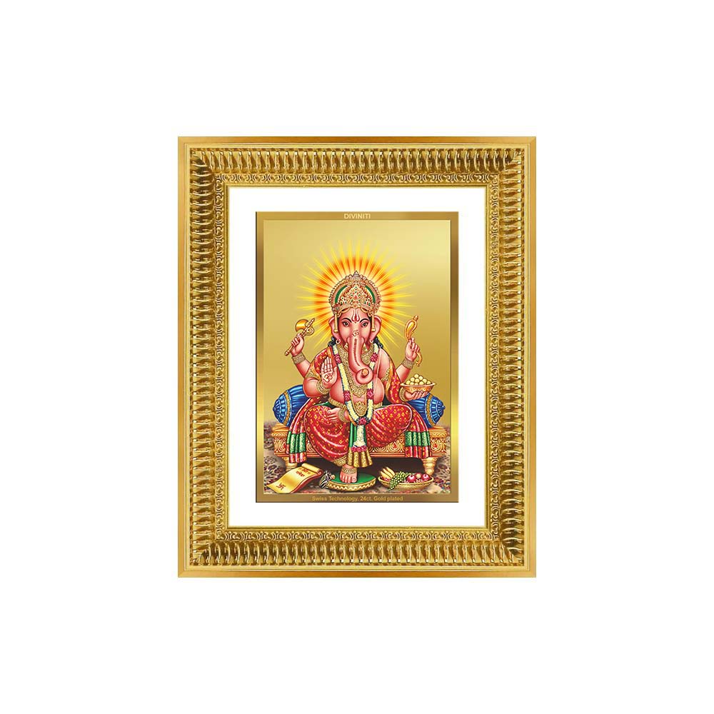 Diviniti 24K Gold Plated Ganesha (Classic) Divine Wall Frame for Home Mandir & Office Decor | Luxury Spiritual Gift