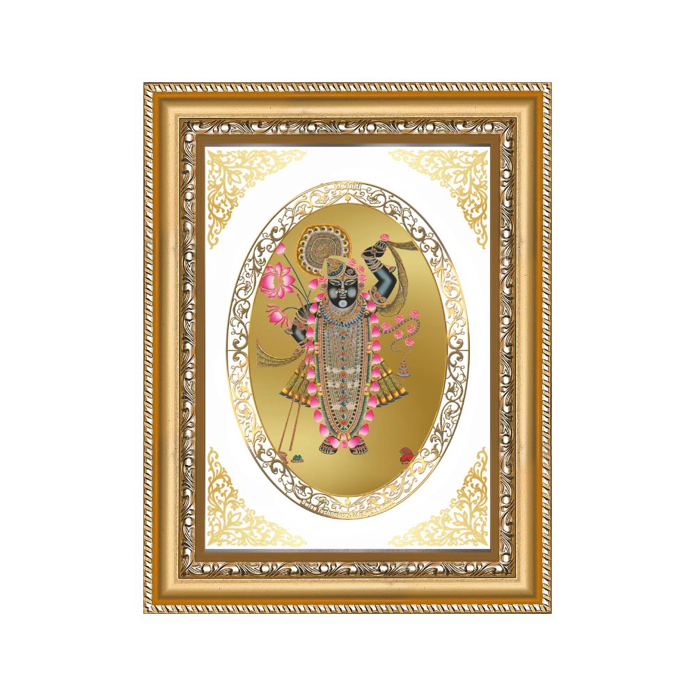 Shrinath Ji | Divine Nathdwara Krishna Wall & Tabletop Royal Photo Frame in 24K Gold Plated Foil