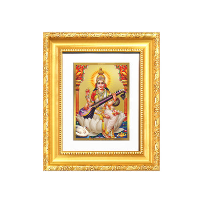 Diviniti 24K Gold Plated Saraswati Mata |Divine Table Top Frame for Home Mandir & Office Decor | Luxury Spiritual Gift