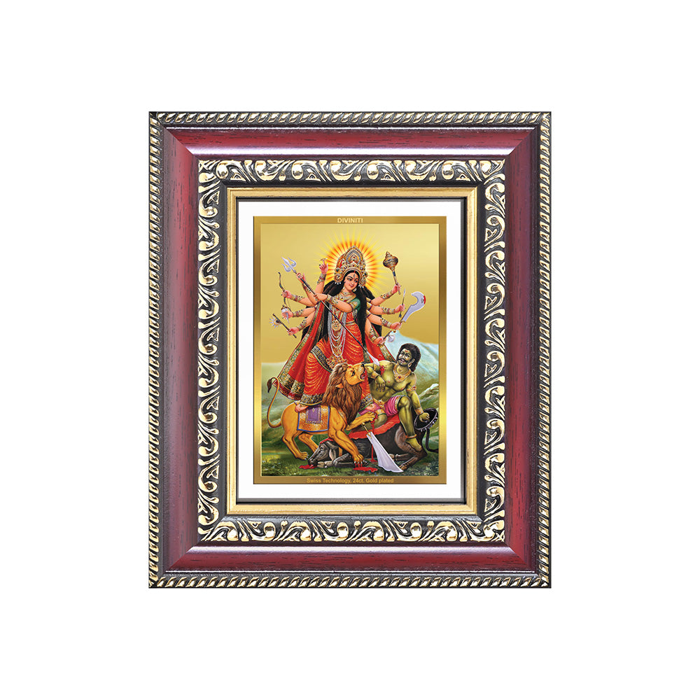 Diviniti 24K Gold Plated Durga - Mahishasura Mardini (Classic) Divine Table Top Frame for Home Mandir & Office Decor | Luxury Spiritual Gift
