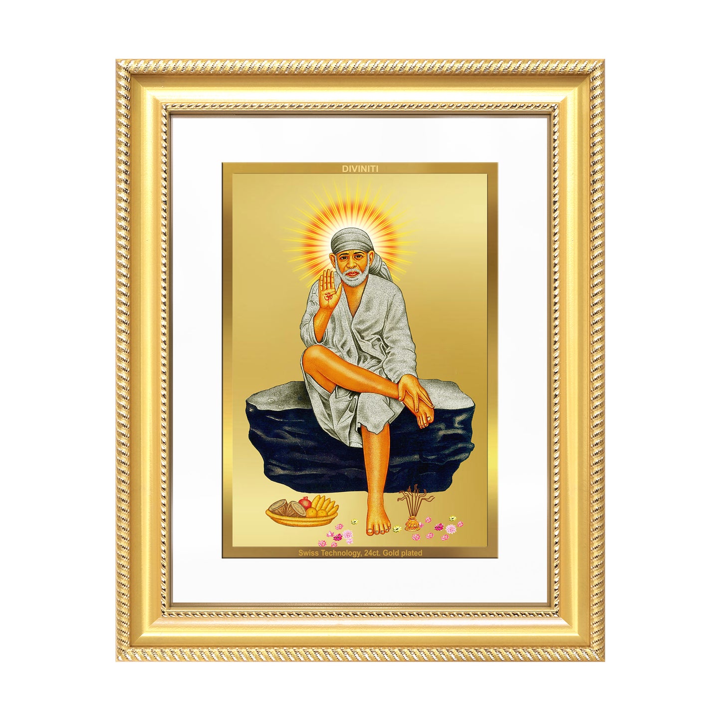 Diviniti 24K Gold Plated Sai Baba (Classic) Divine Wall Frame for Home Mandir & Office Decor | Luxury Spiritual Gift