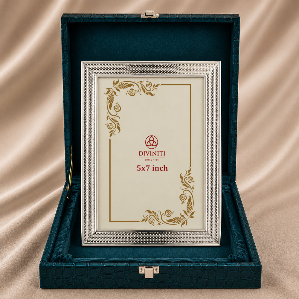 Diviniti Silver-Plated Decorative Photo Frame | Elegant Textured Tabletop Frame | 15 x 20 cm