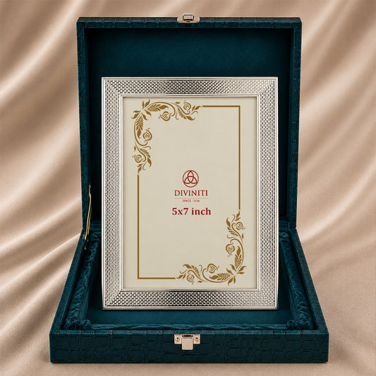 Diviniti Silver-Plated Decorative Photo Frame | Elegant Textured Tabletop Frame | 15 x 20 cm