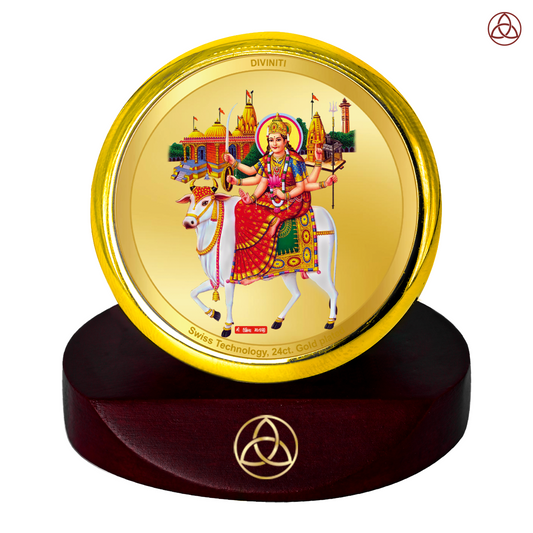 Diviniti 24K Gold Plated Umiya Mata Photo Frame for Car Dashboard, Home Decor, Table Top, Puja Room Worship and Festival Gift MCF1CGOLD (5.5x5 CM)