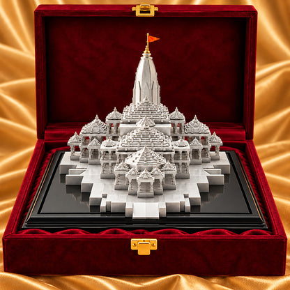 999 Silver-Plated Ram Mandir Showpiece | Premium Gift Box | 11.5x22.5 CM