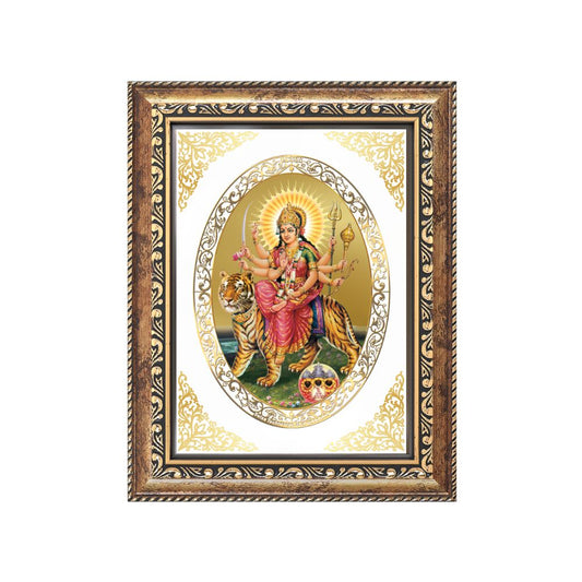 Shera Wali Mata (Vaishno Devi) with Pind | Divine Wall & Tabletop Royal Photo Frame in 24K Gold Plated Foil