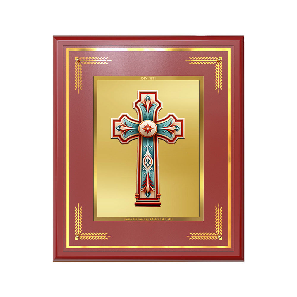 Diviniti Holy Cross Wall Photo Frame in 24K Gold Plated Foil | Faith, Hope & Divine Protection