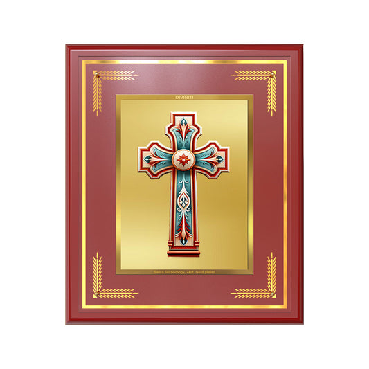 Diviniti Holy Cross Wall Photo Frame in 24K Gold Plated Foil | Faith, Hope & Divine Protection