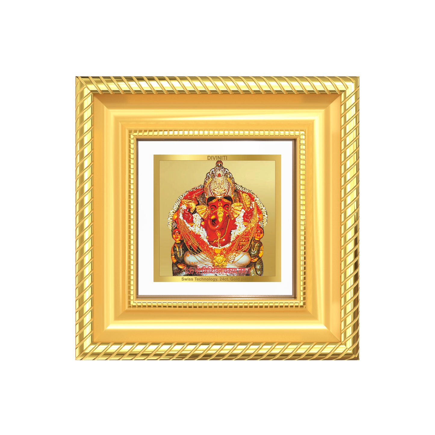 Diviniti Siddhi Vinayak Tabletop Photo Frame in 24K Gold Plated Foil | Success, Wisdom & Divine Blessings | DG015S1A (10x10 CM)
